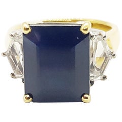 Black Sapphire and White Sapphire Ring Set in 18 Karat Gold Settings