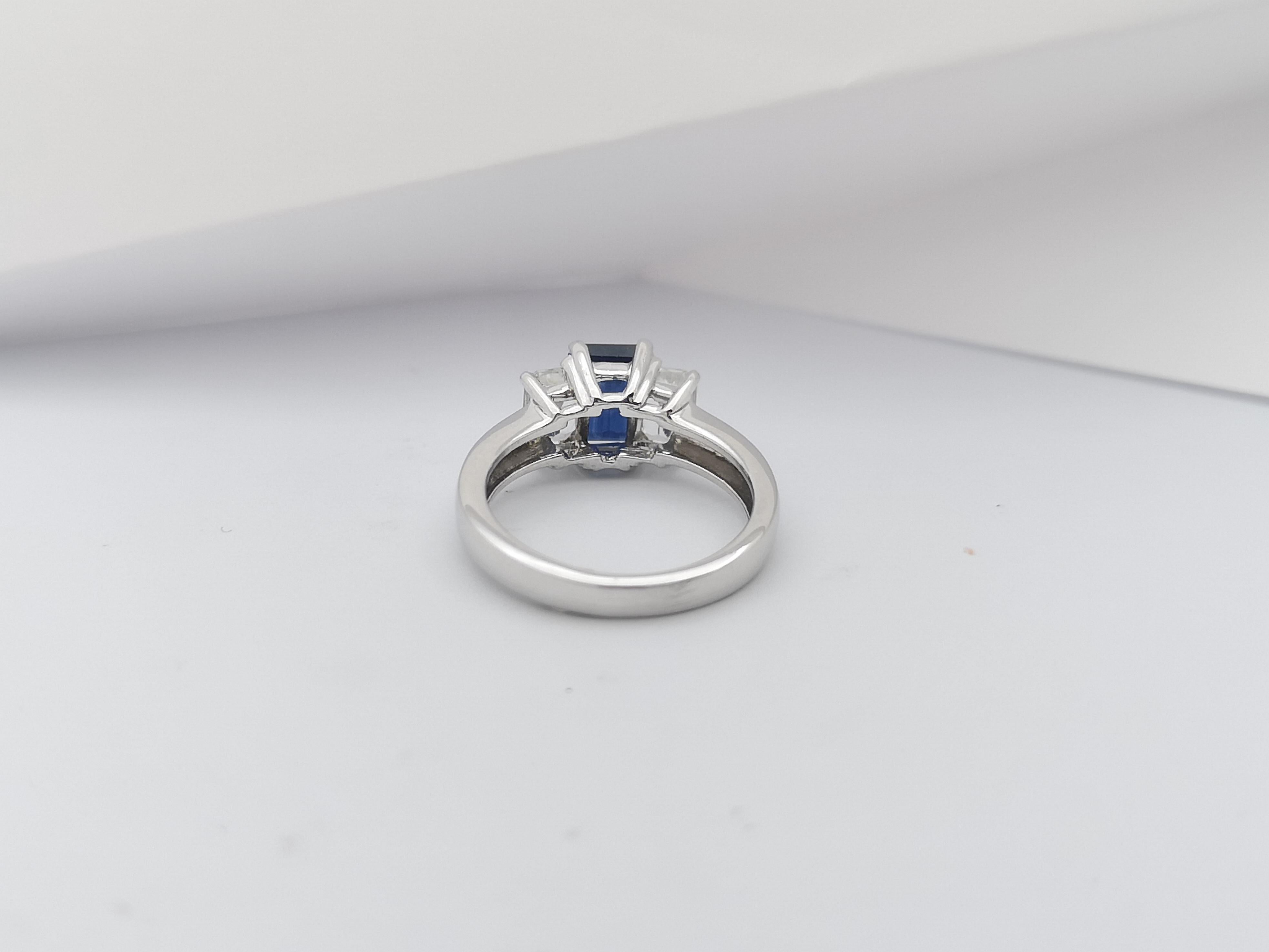 Blue Sapphire with White Sapphire Ring Set in Platinum 900 Settings For Sale 1