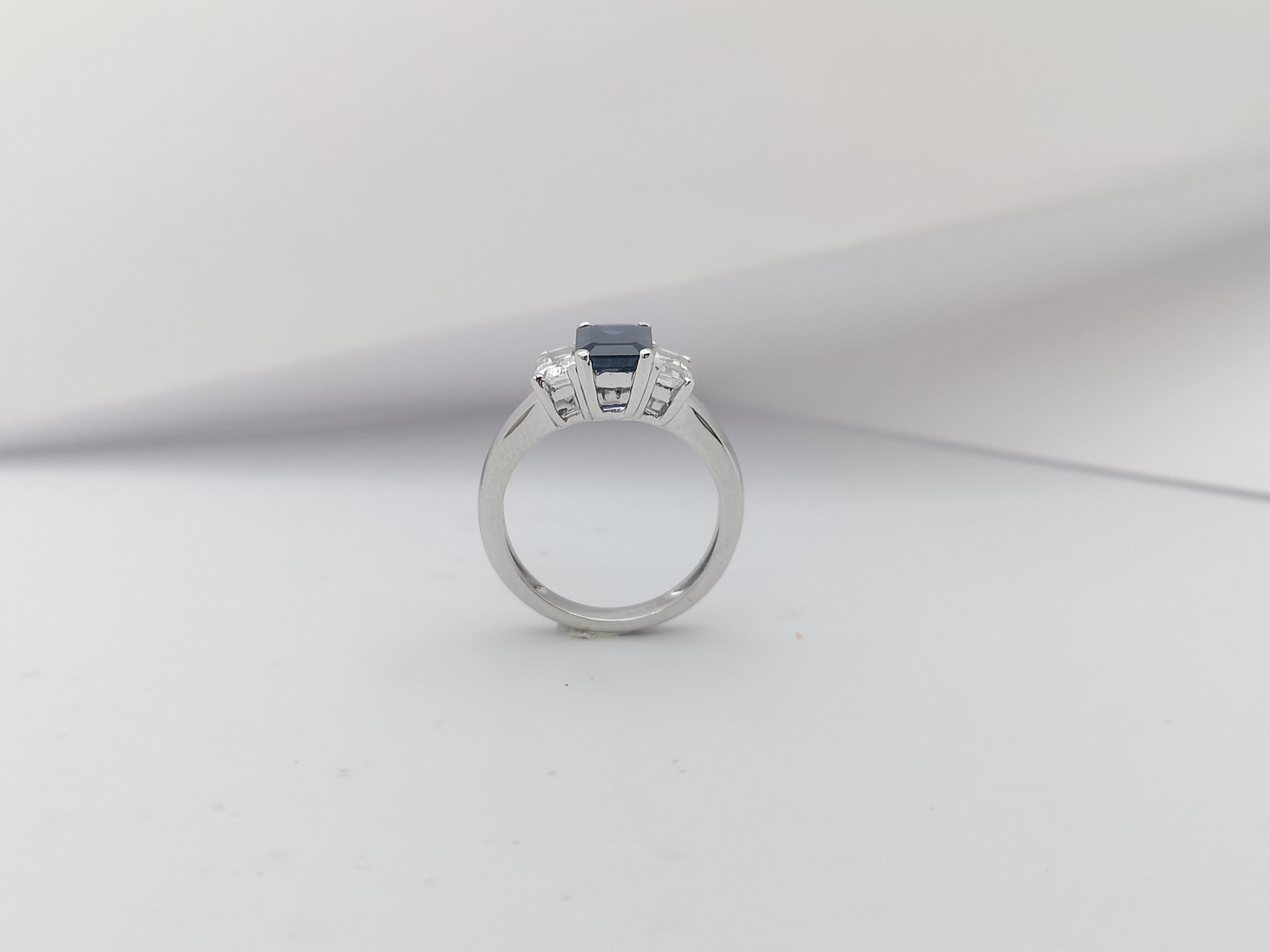 Blue Sapphire with White Sapphire Ring Set in Platinum 900 Settings For Sale 2