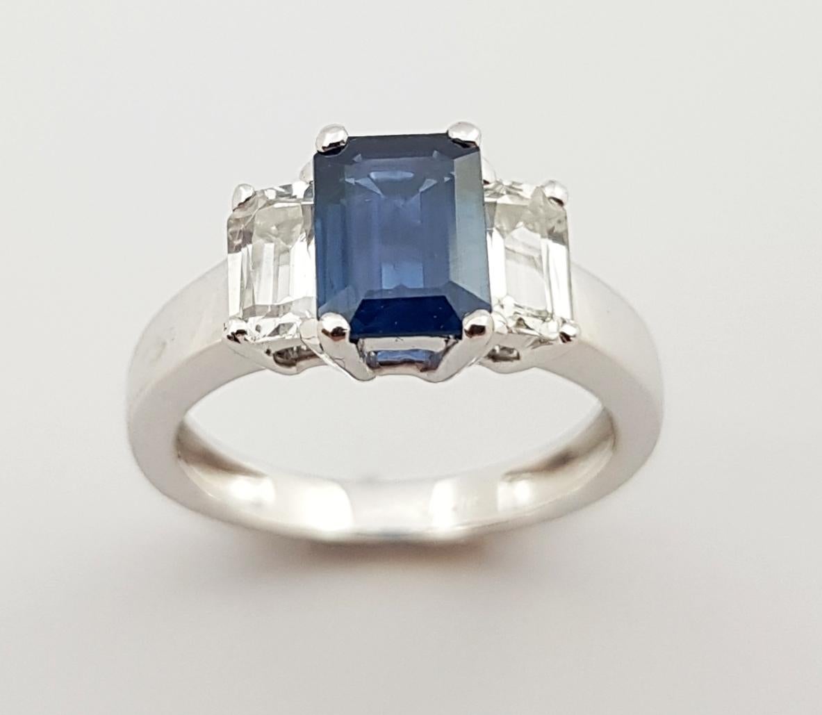 Blue Sapphire with White Sapphire Ring Set in Platinum 900 Settings For Sale 3