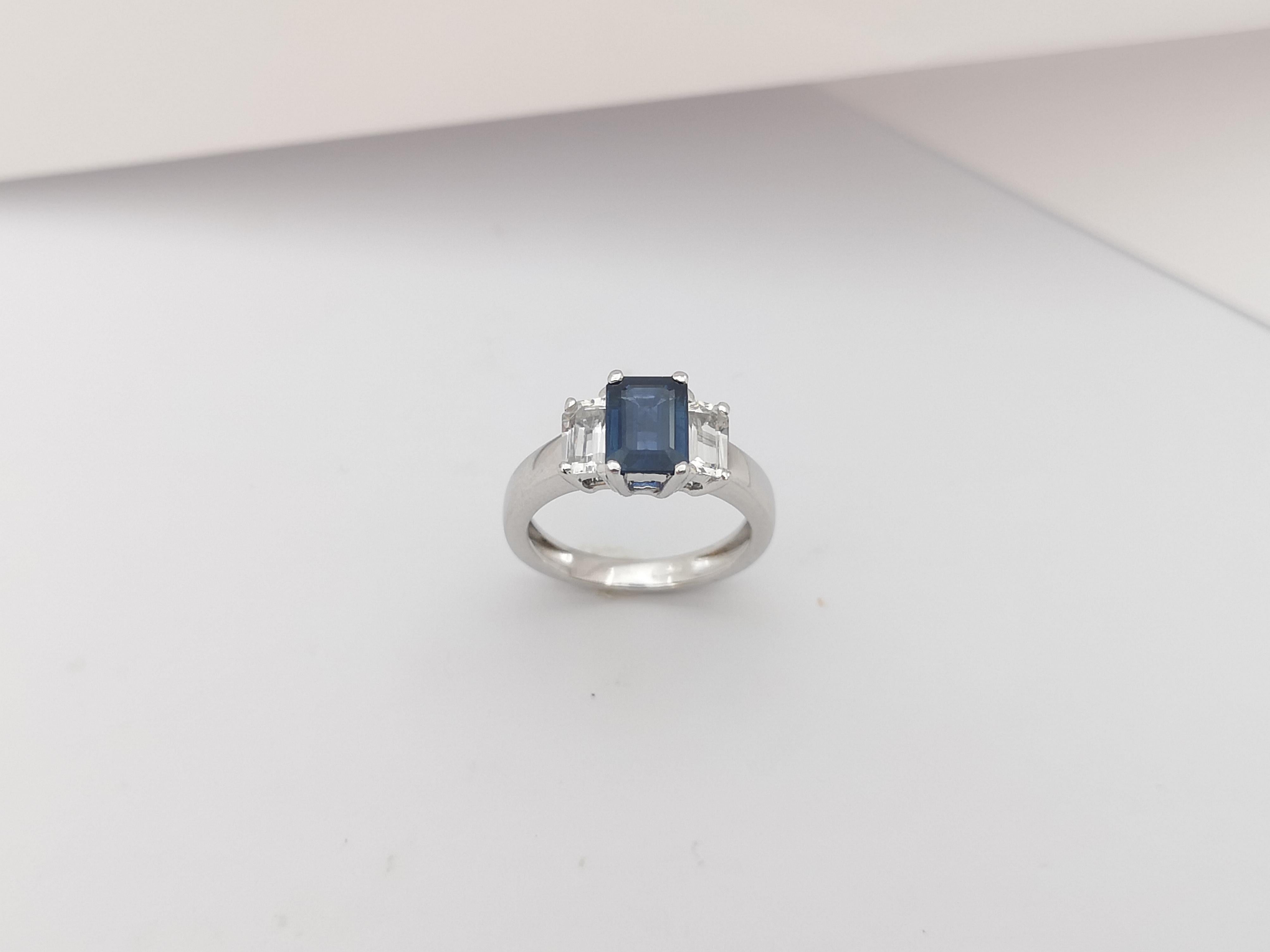 Blue Sapphire with White Sapphire Ring Set in Platinum 900 Settings For Sale 4