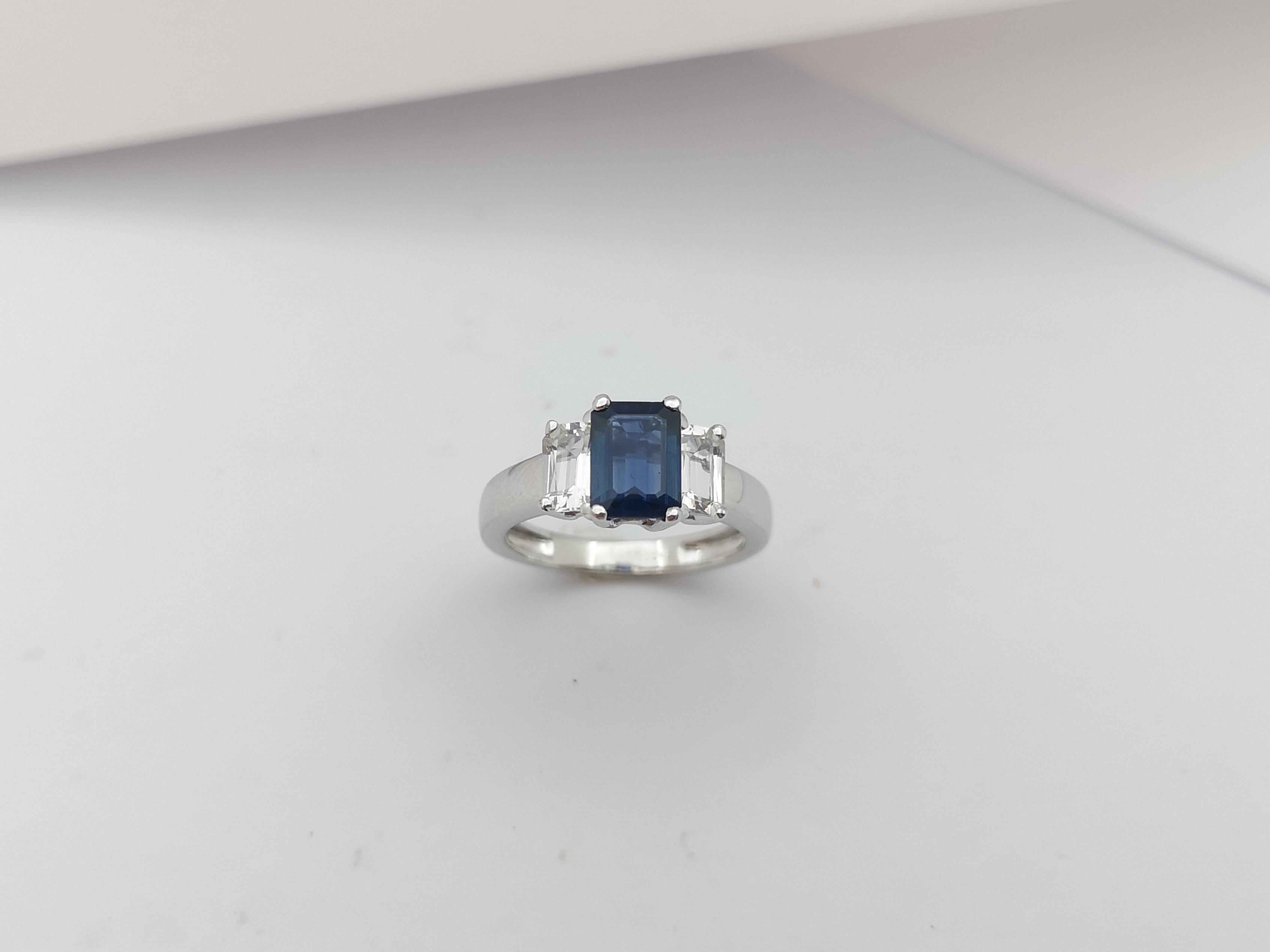 Blue Sapphire with White Sapphire Ring Set in Platinum 900 Settings For Sale 5
