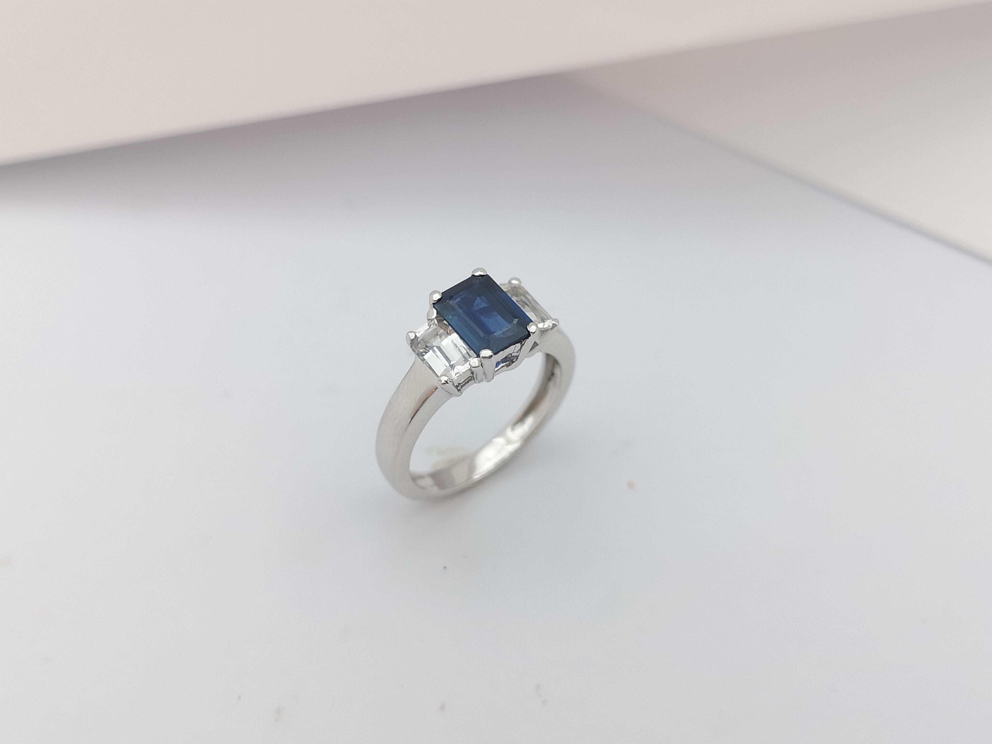 Blue Sapphire with White Sapphire Ring Set in Platinum 900 Settings For Sale 6