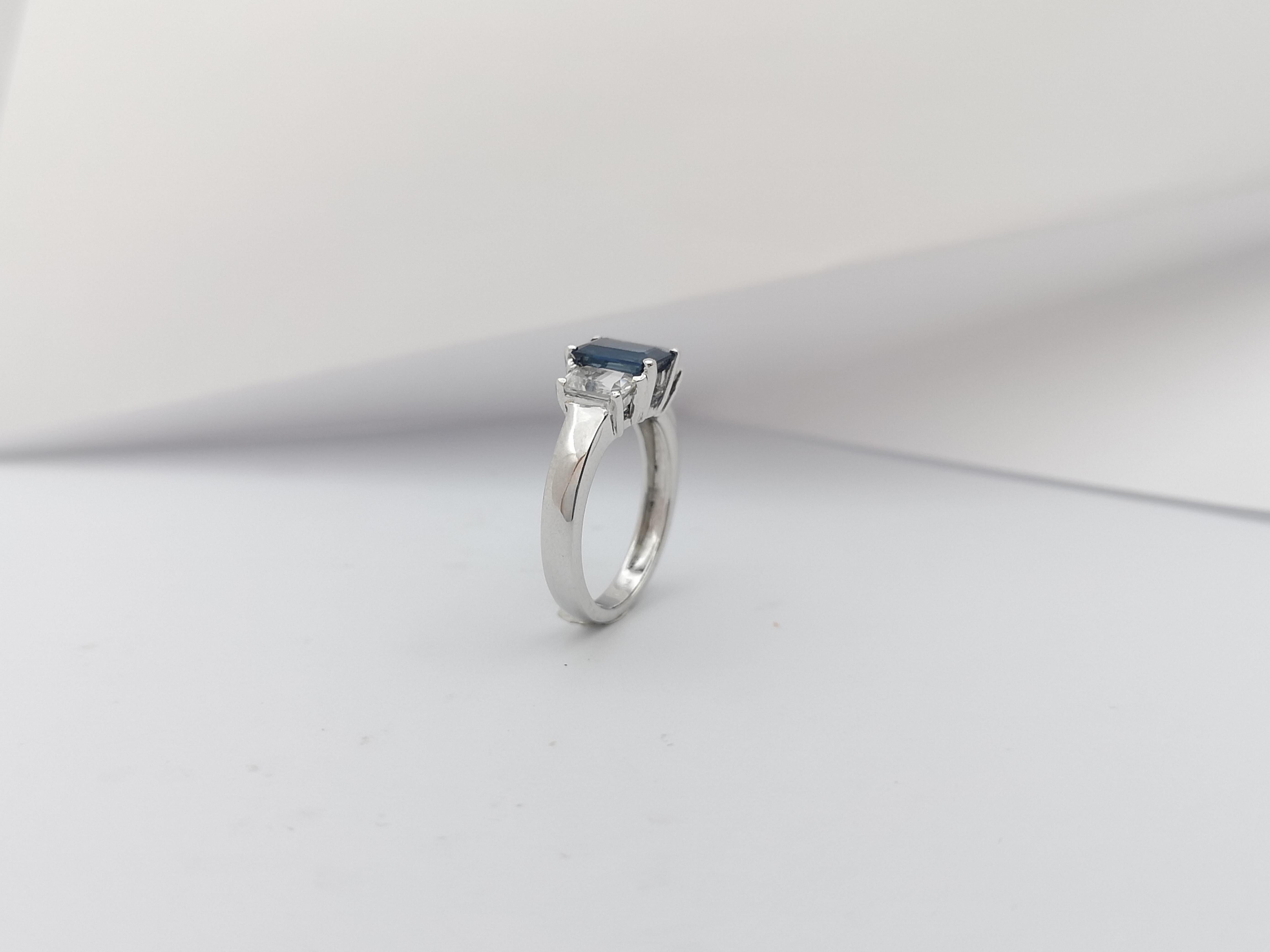 Blue Sapphire with White Sapphire Ring Set in Platinum 900 Settings For Sale 7