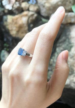 Blue Sapphire with White Sapphire Ring Set in Platinum 900 Settings