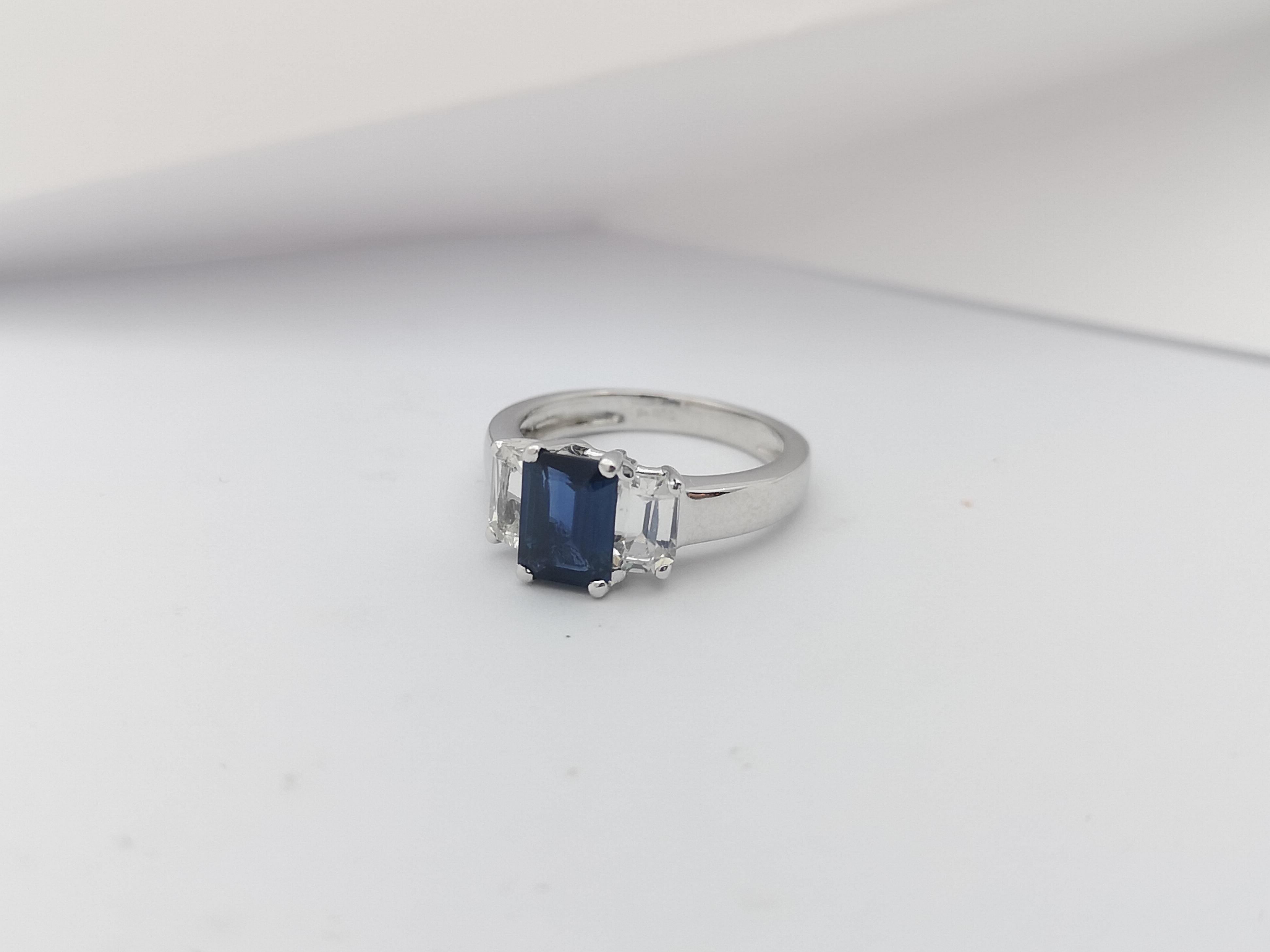 Women's Blue Sapphire with White Sapphire Ring Set in Platinum 900 Settings For Sale