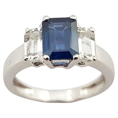 Blue Sapphire with White Sapphire Ring Set in Platinum 900 Settings