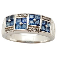Blue Sapphire with White Topaz Ring set in Silver Settings