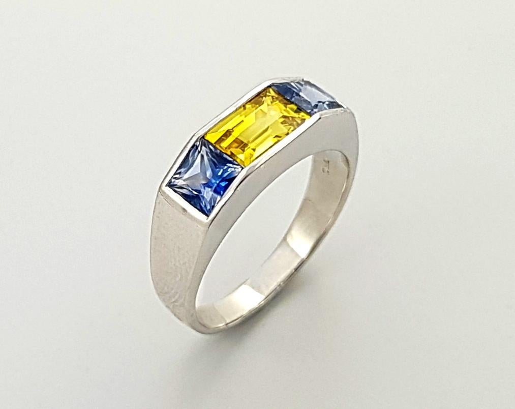 Blue Sapphire with Yellow Sapphire Ring set in 18K White Gold Settings For Sale 4