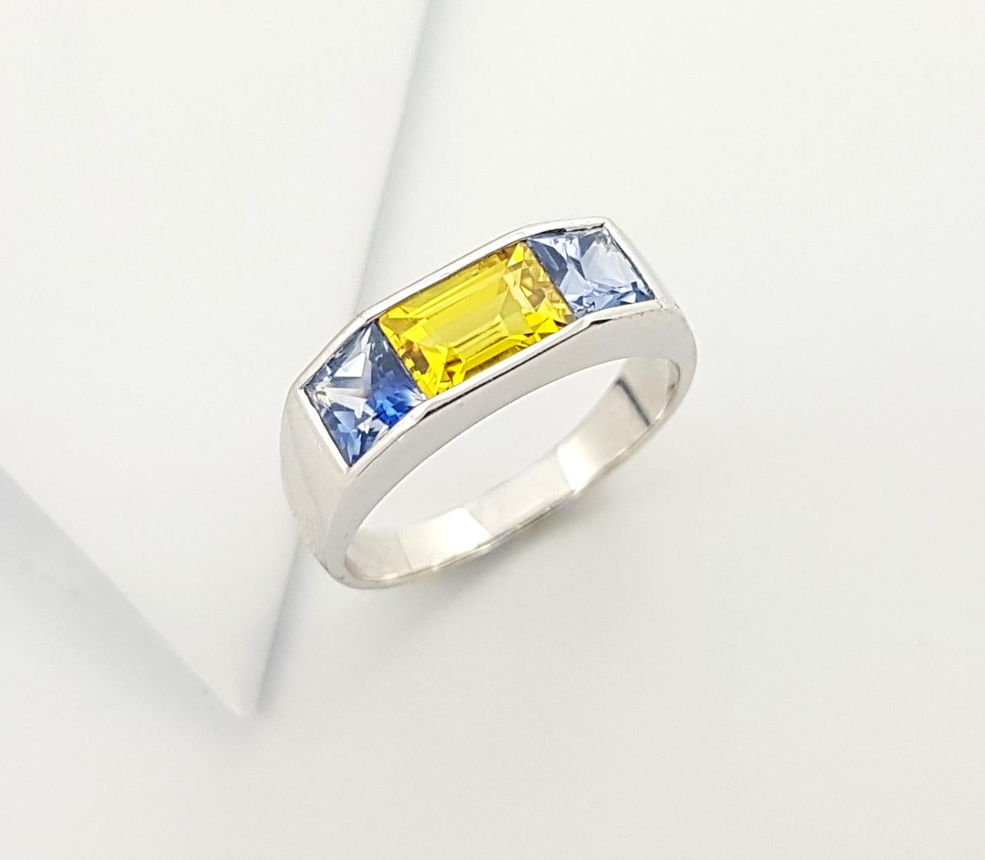 Blue Sapphire with Yellow Sapphire Ring set in 18K White Gold Settings For Sale 5