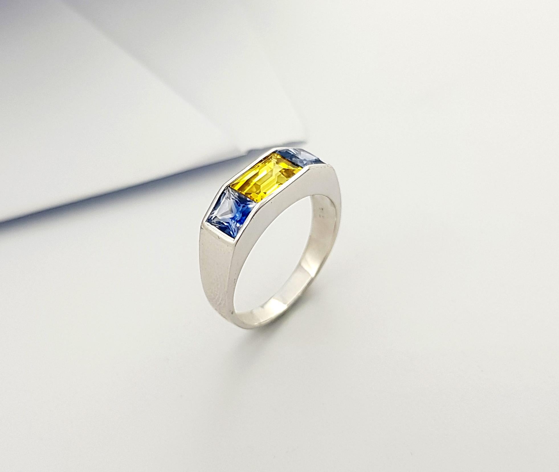 Blue Sapphire with Yellow Sapphire Ring set in 18K White Gold Settings For Sale 6