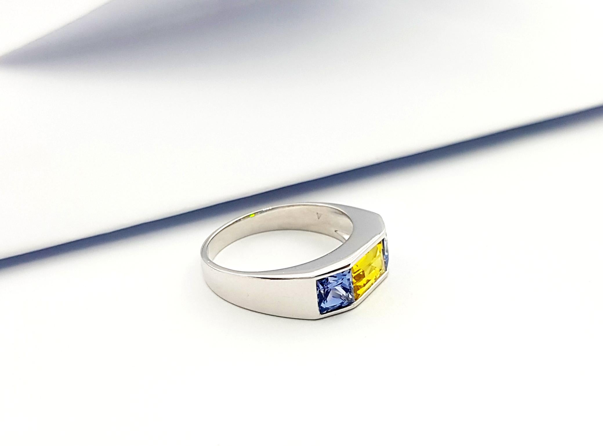 Blue Sapphire with Yellow Sapphire Ring set in 18K White Gold Settings For Sale 7