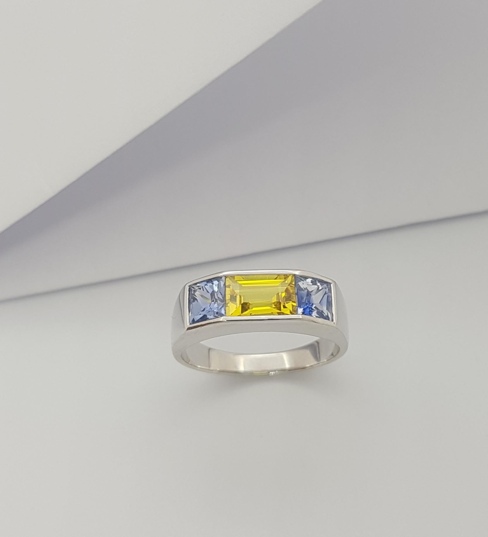 Blue Sapphire with Yellow Sapphire Ring set in 18K White Gold Settings For Sale 12