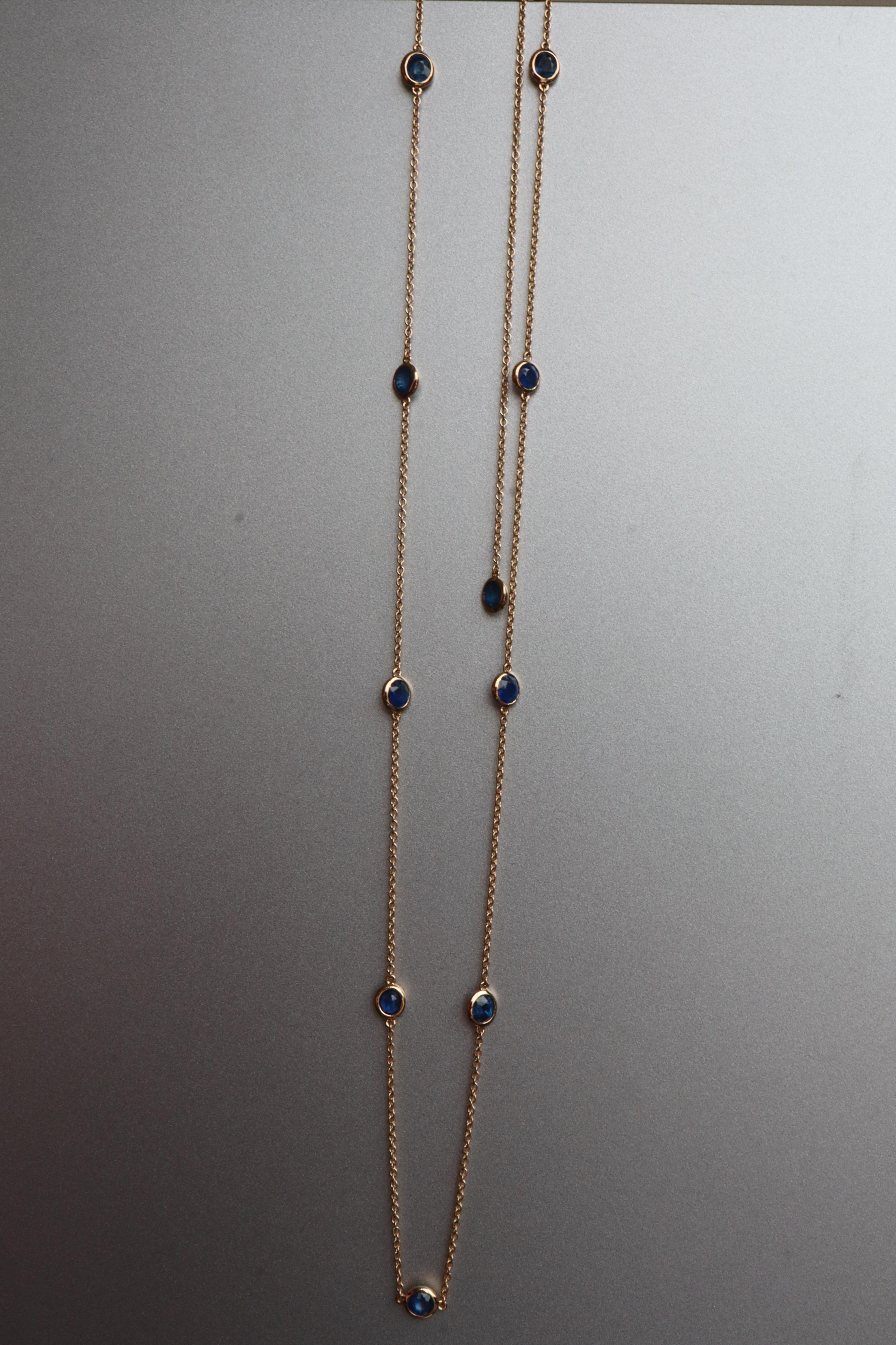 Blue Sapphire Yard Necklace(Sapphire Station Necklace) (T 3.12ct /Yellow Gold) In New Condition For Sale In Singapore, SG