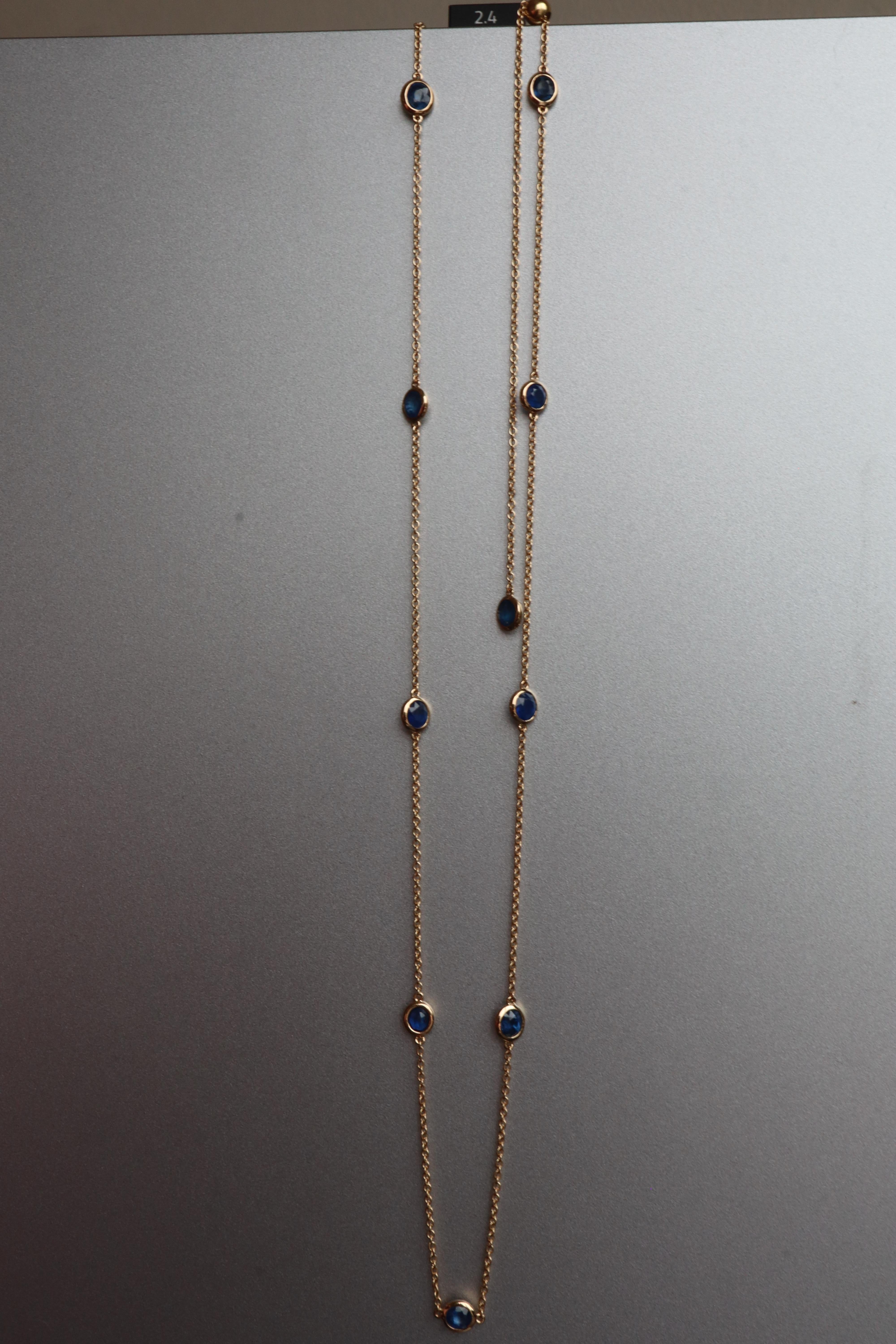 Women's Blue Sapphire Yard Necklace(Sapphire Station Necklace) (T 3.12ct /Yellow Gold) For Sale