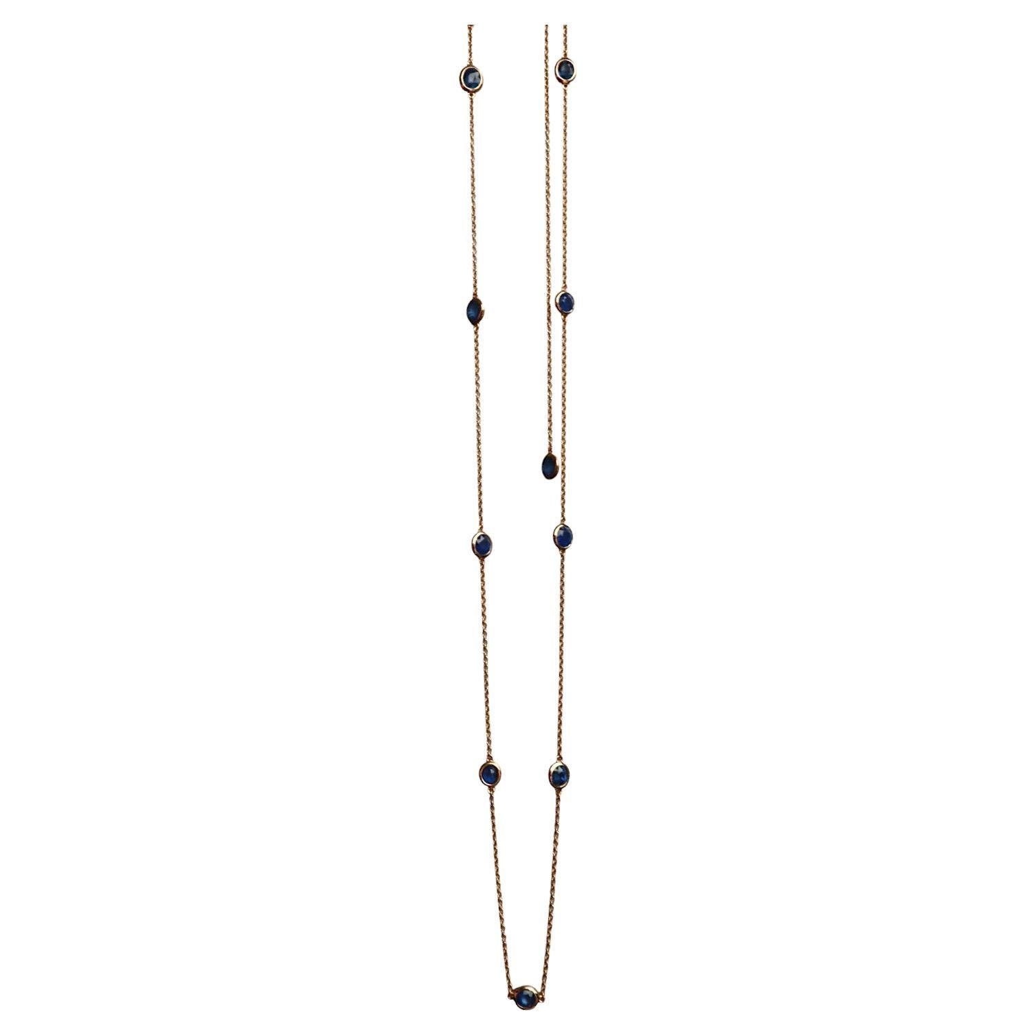 Halskette mit blauem Saphir Yard (Sapphire Station Halskette) (T 3,12ct /Gelbgold)