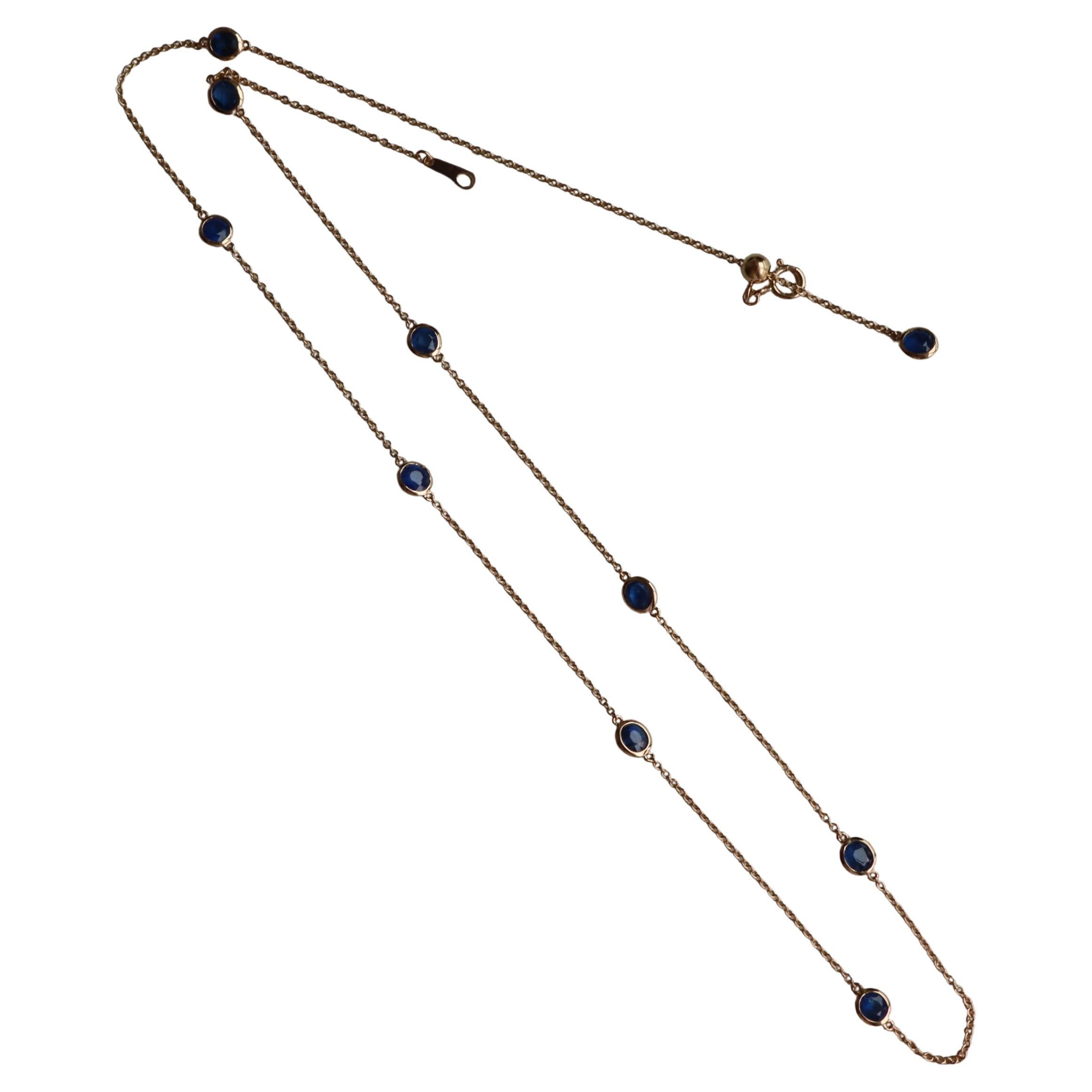 Blue Sapphire Yard Necklace(Sapphire Station Necklace) (T 3.12ct /Yellow Gold)