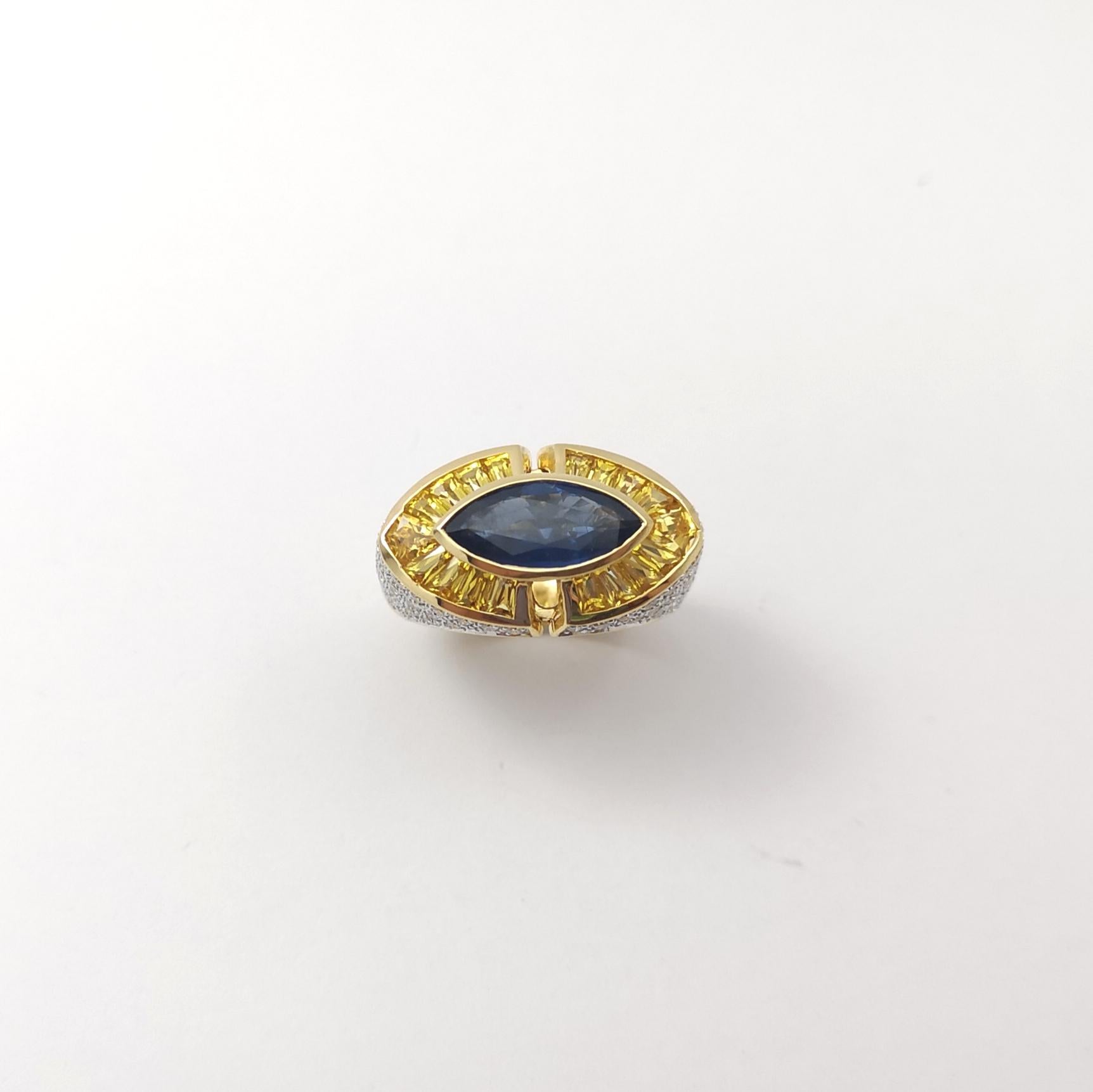 Anello con zaffiro blu, zaffiro giallo e diamante incastonati in oro 18 carati in vendita 4