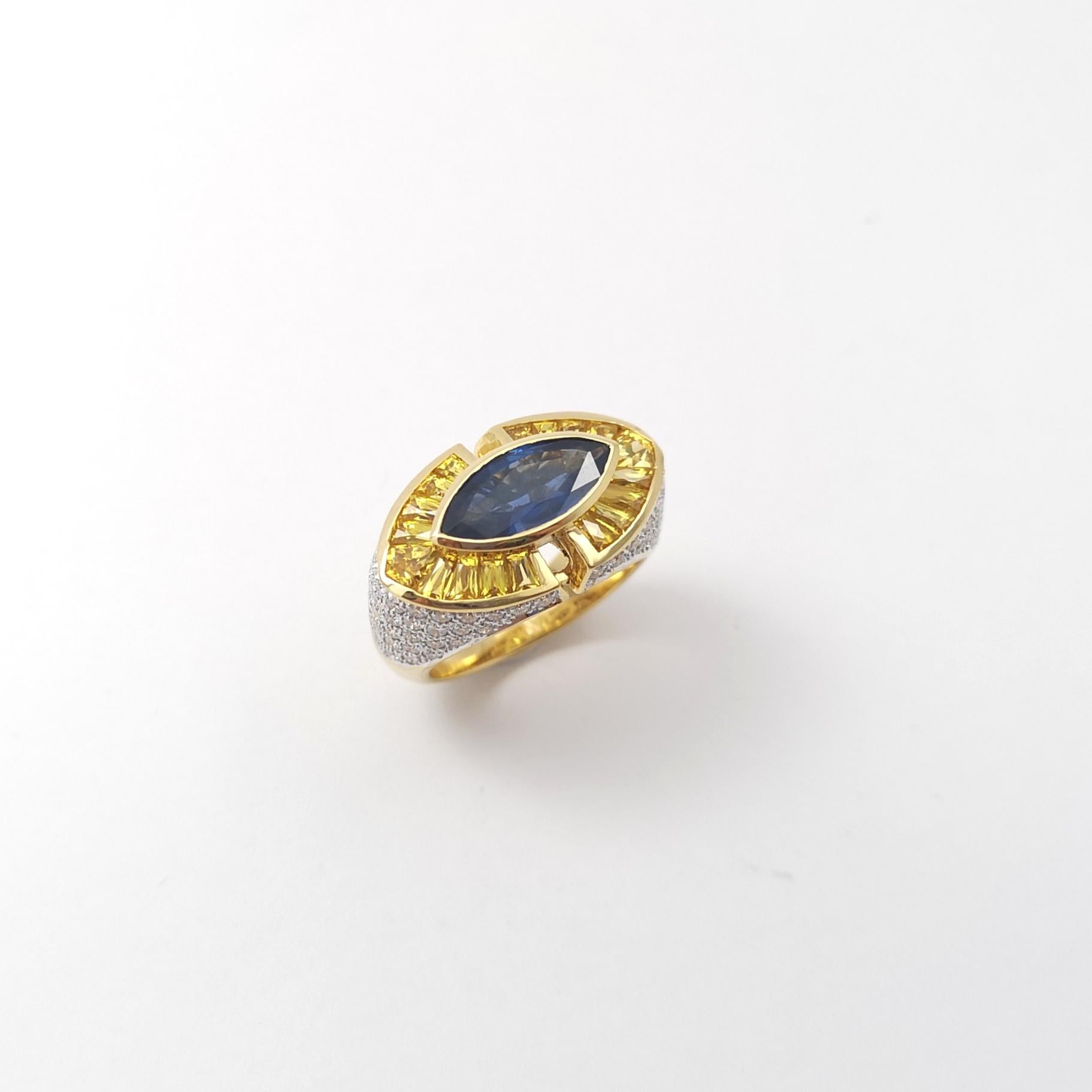 Anello con zaffiro blu, zaffiro giallo e diamante incastonati in oro 18 carati in vendita 5