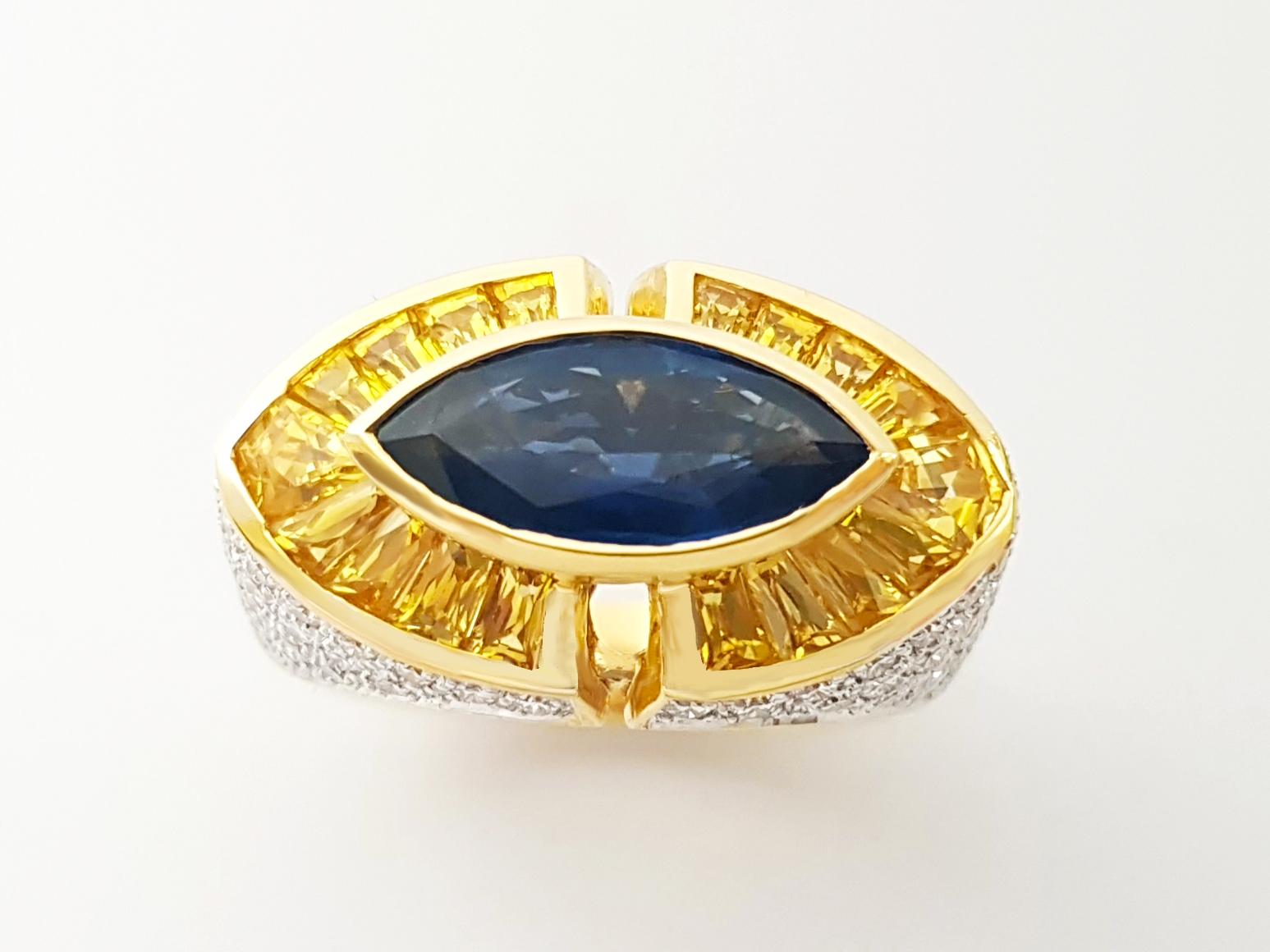 Anello con zaffiro blu, zaffiro giallo e diamante incastonati in oro 18 carati in vendita 10