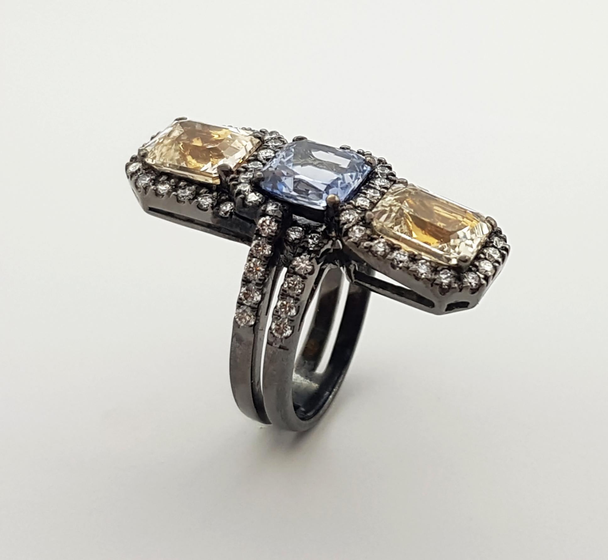 Blue Sapphire, Yellow Sapphire with Diamond Ring in 18 Karat White Gold Settings For Sale 4