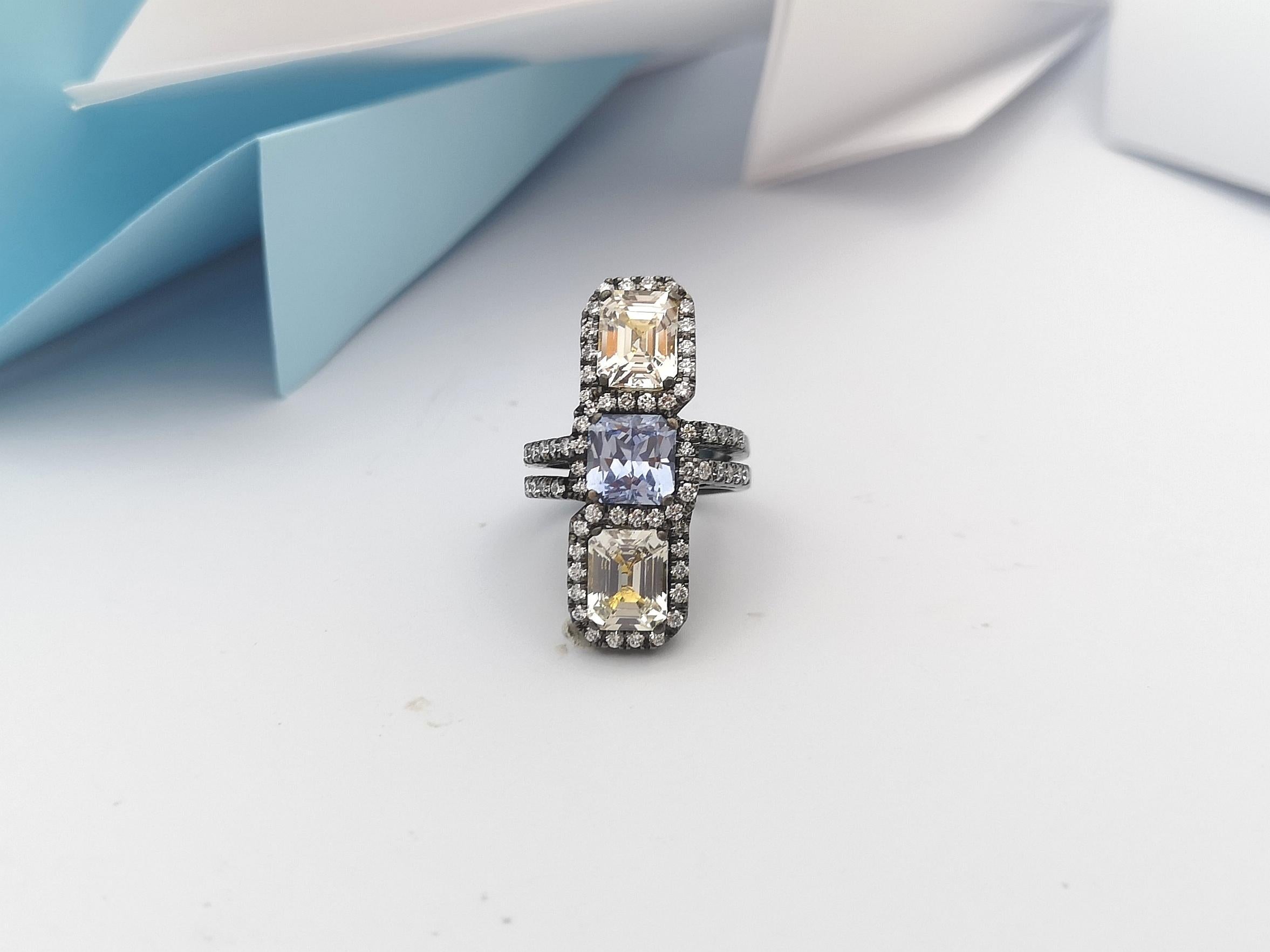 Blue Sapphire, Yellow Sapphire with Diamond Ring in 18 Karat White Gold Settings For Sale 5