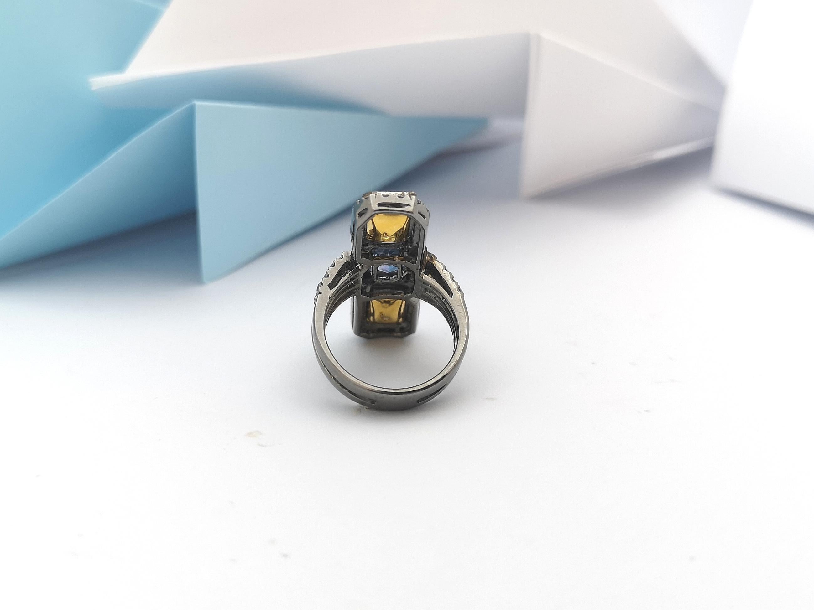 Blue Sapphire, Yellow Sapphire with Diamond Ring in 18 Karat White Gold Settings For Sale 6
