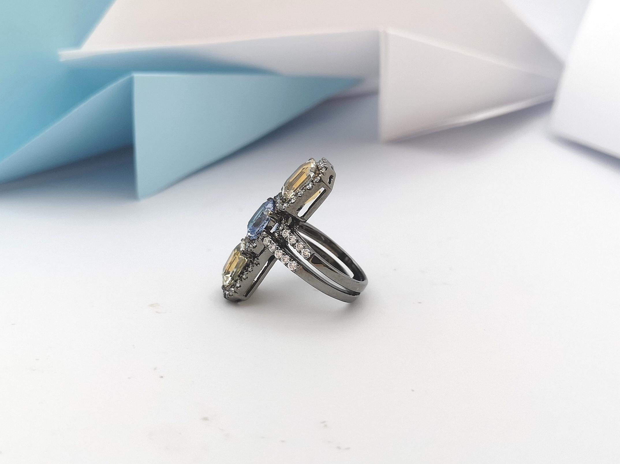 Blue Sapphire, Yellow Sapphire with Diamond Ring in 18 Karat White Gold Settings For Sale 7