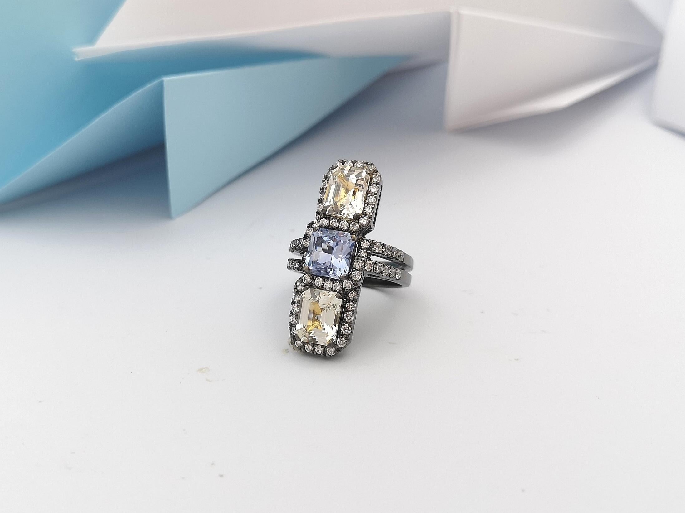 Blue Sapphire, Yellow Sapphire with Diamond Ring in 18 Karat White Gold Settings For Sale 8