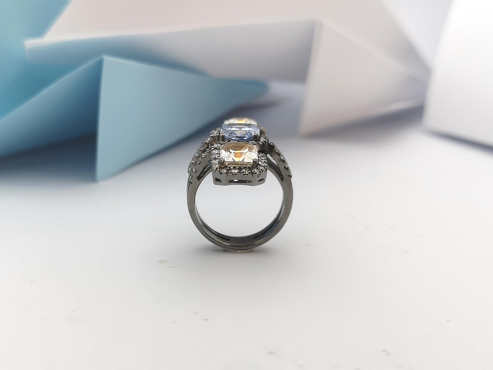 Blue Sapphire, Yellow Sapphire with Diamond Ring in 18 Karat White Gold Settings For Sale 9