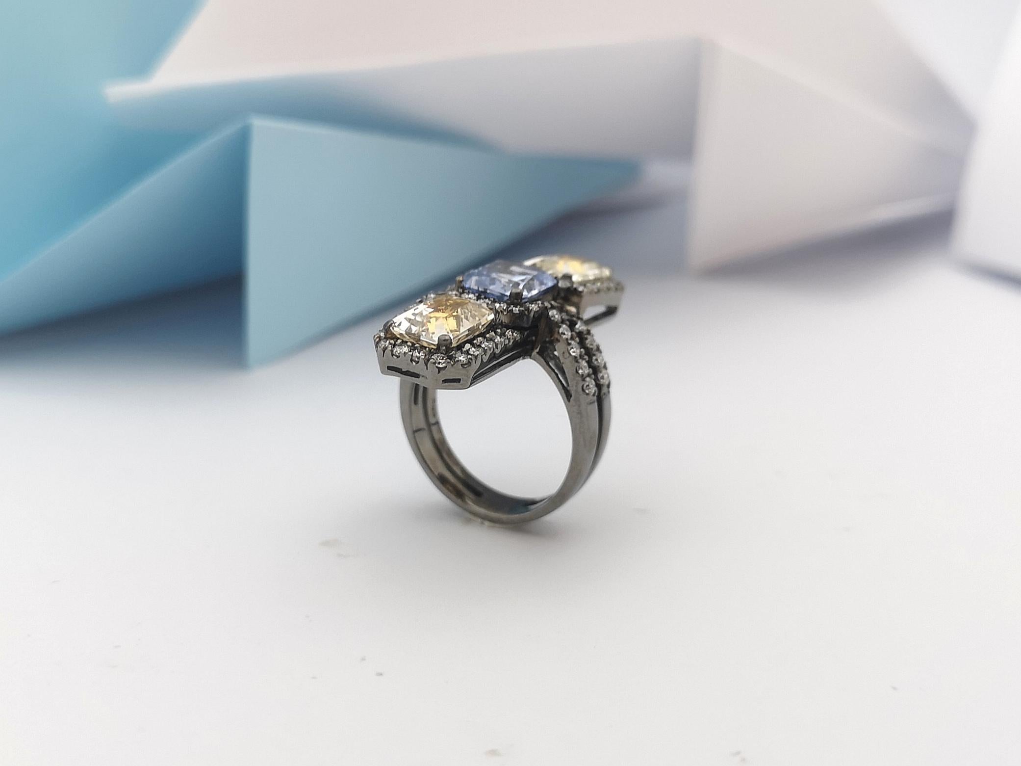 Blue Sapphire, Yellow Sapphire with Diamond Ring in 18 Karat White Gold Settings For Sale 10