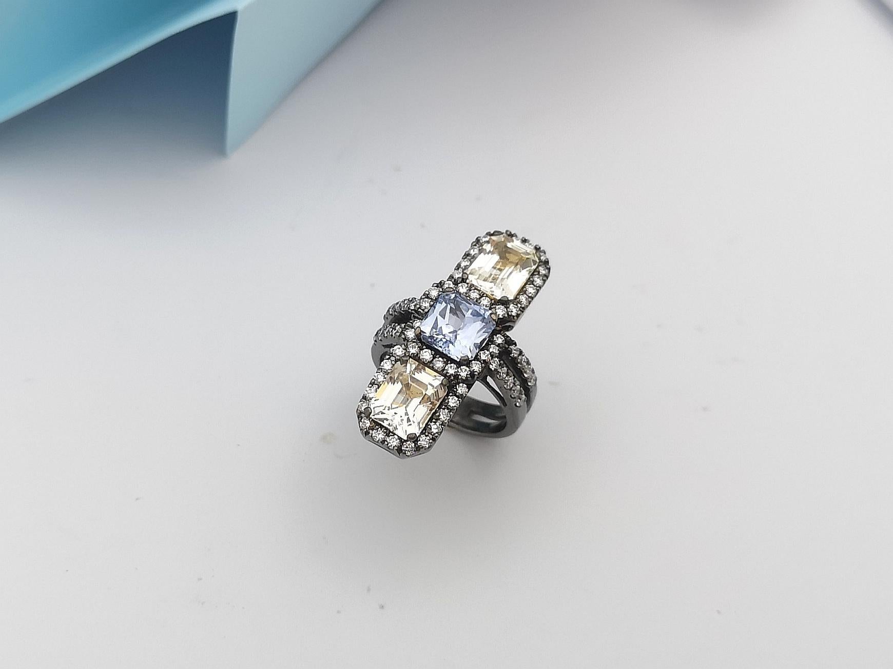 Blue Sapphire, Yellow Sapphire with Diamond Ring in 18 Karat White Gold Settings For Sale 12