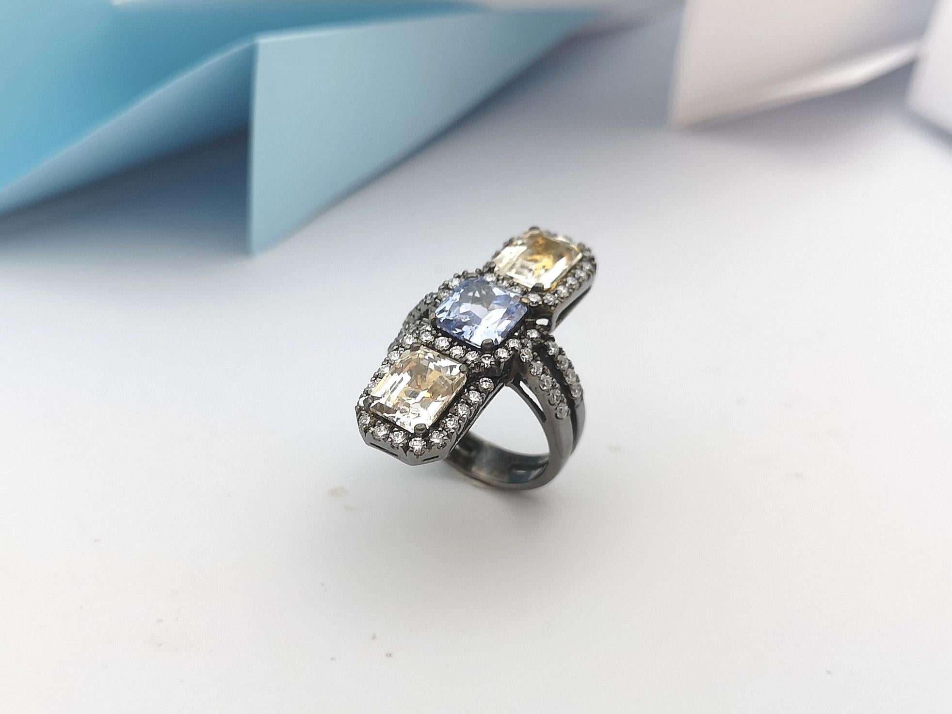 Blue Sapphire, Yellow Sapphire with Diamond Ring in 18 Karat White Gold Settings For Sale 13