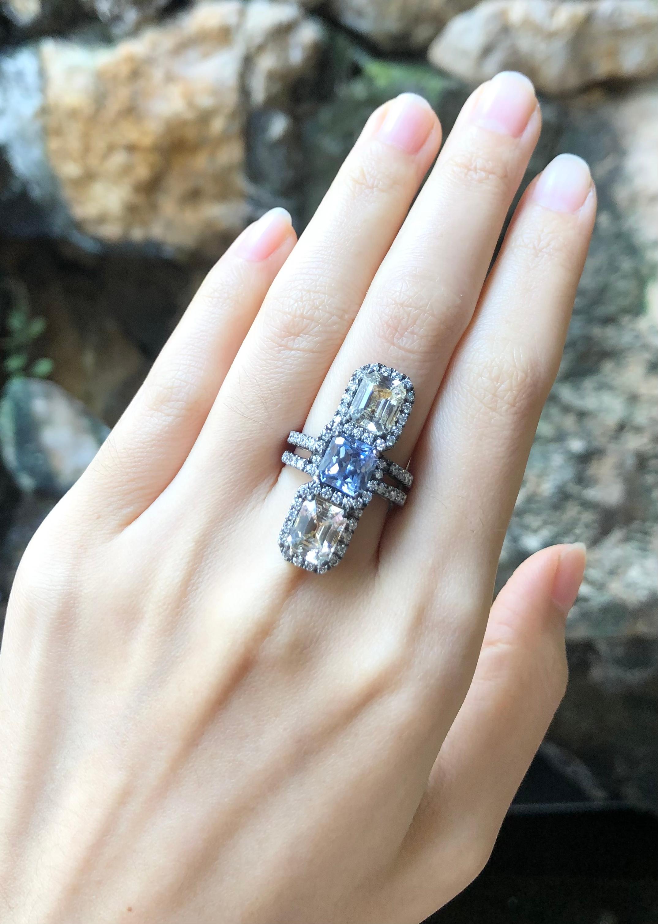 Contemporary Blue Sapphire, Yellow Sapphire with Diamond Ring in 18 Karat White Gold Settings For Sale