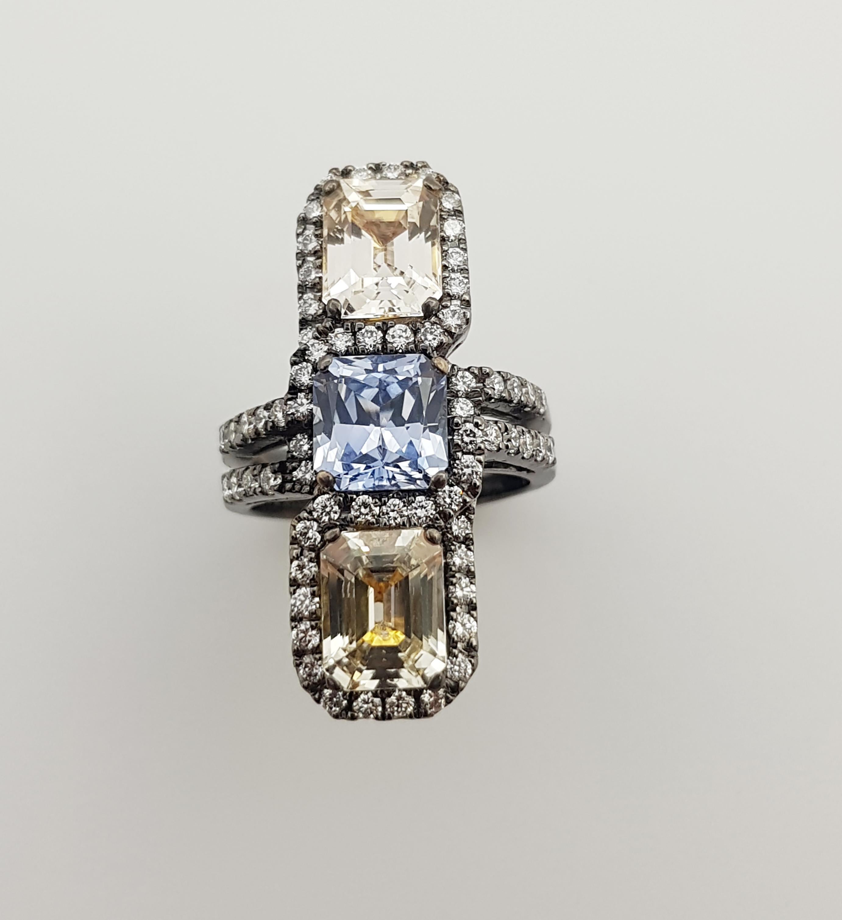 Blue Sapphire, Yellow Sapphire with Diamond Ring in 18 Karat White Gold Settings For Sale 3
