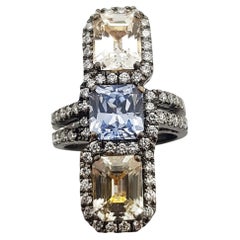 Blue Sapphire, Yellow Sapphire with Diamond Ring in 18 Karat White Gold Settings