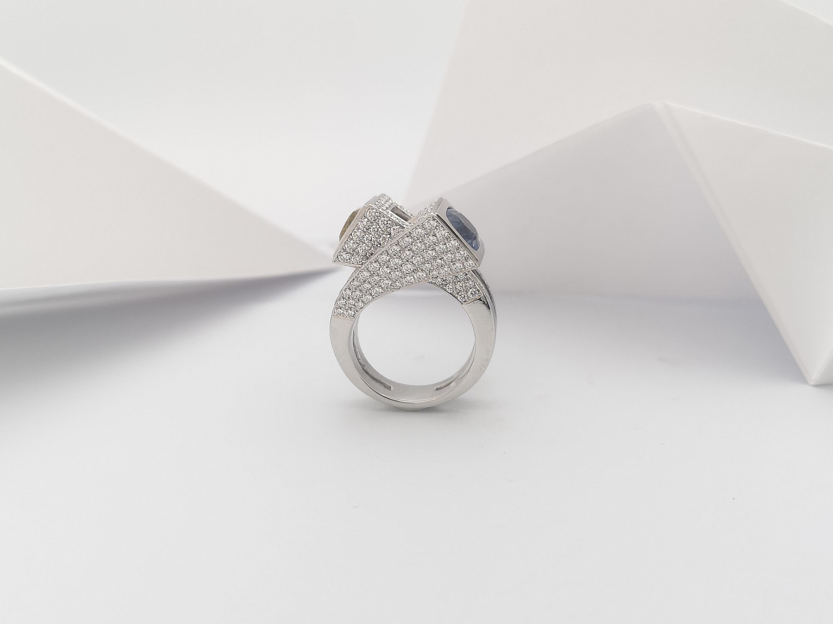 Blue Sapphire, Yellow Sapphire with Diamond Ring Set in 18 Karat White Gold For Sale 10