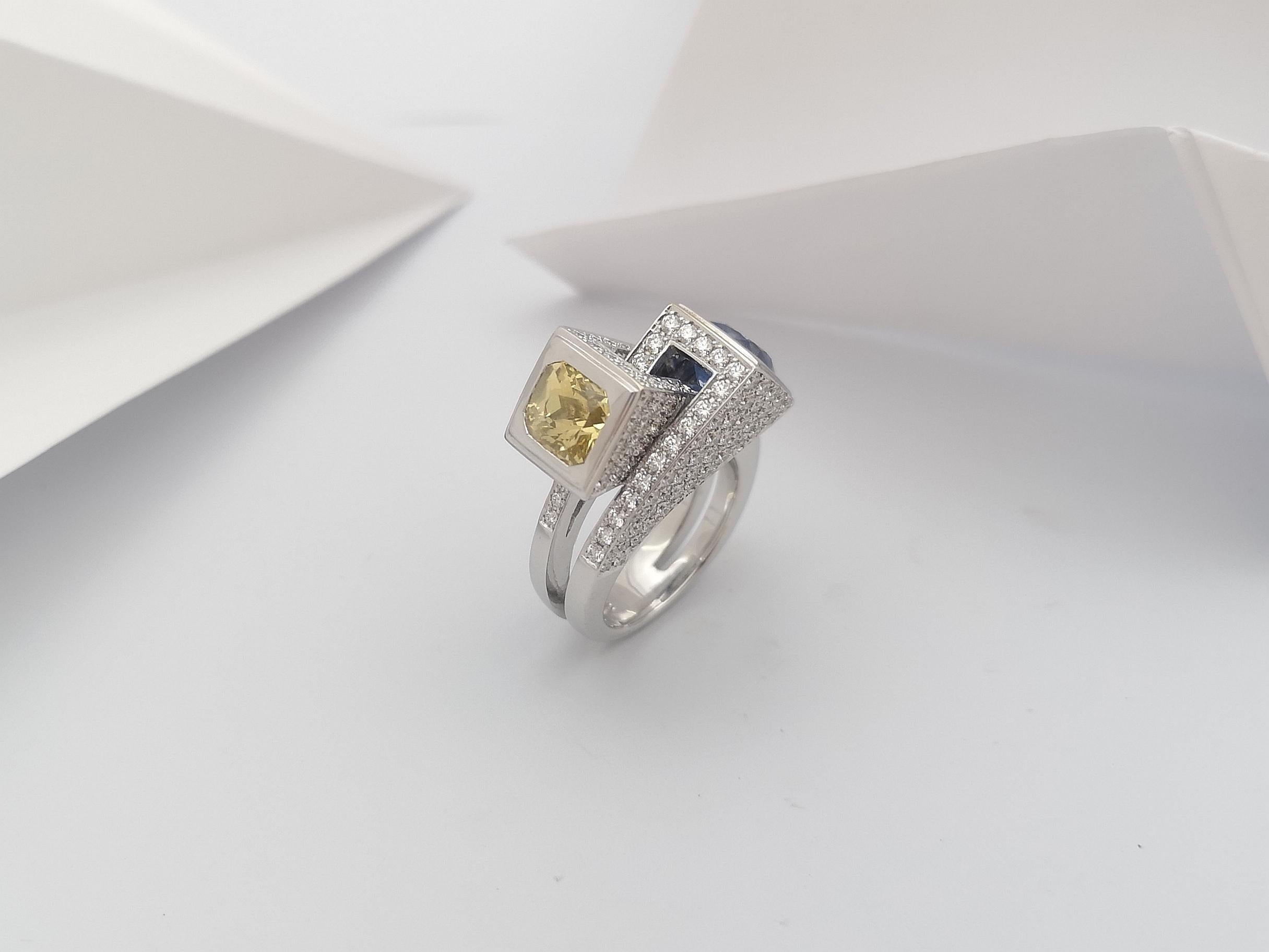 Blue Sapphire, Yellow Sapphire with Diamond Ring Set in 18 Karat White Gold For Sale 13