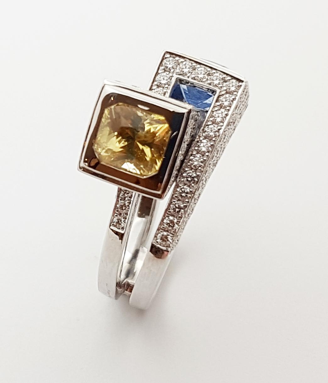 Blue Sapphire, Yellow Sapphire with Diamond Ring Set in 18 Karat White Gold For Sale 2