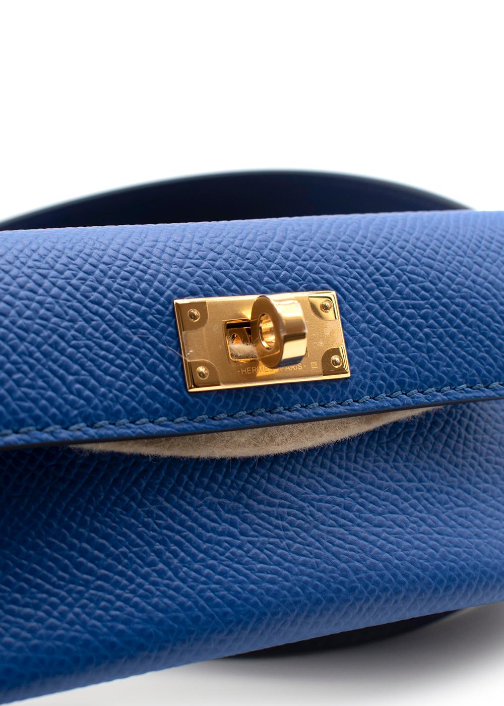Women's Blue Sapphire & Zellige Swift/Epsom 75cm Kelly Pocket Strap GHW For Sale