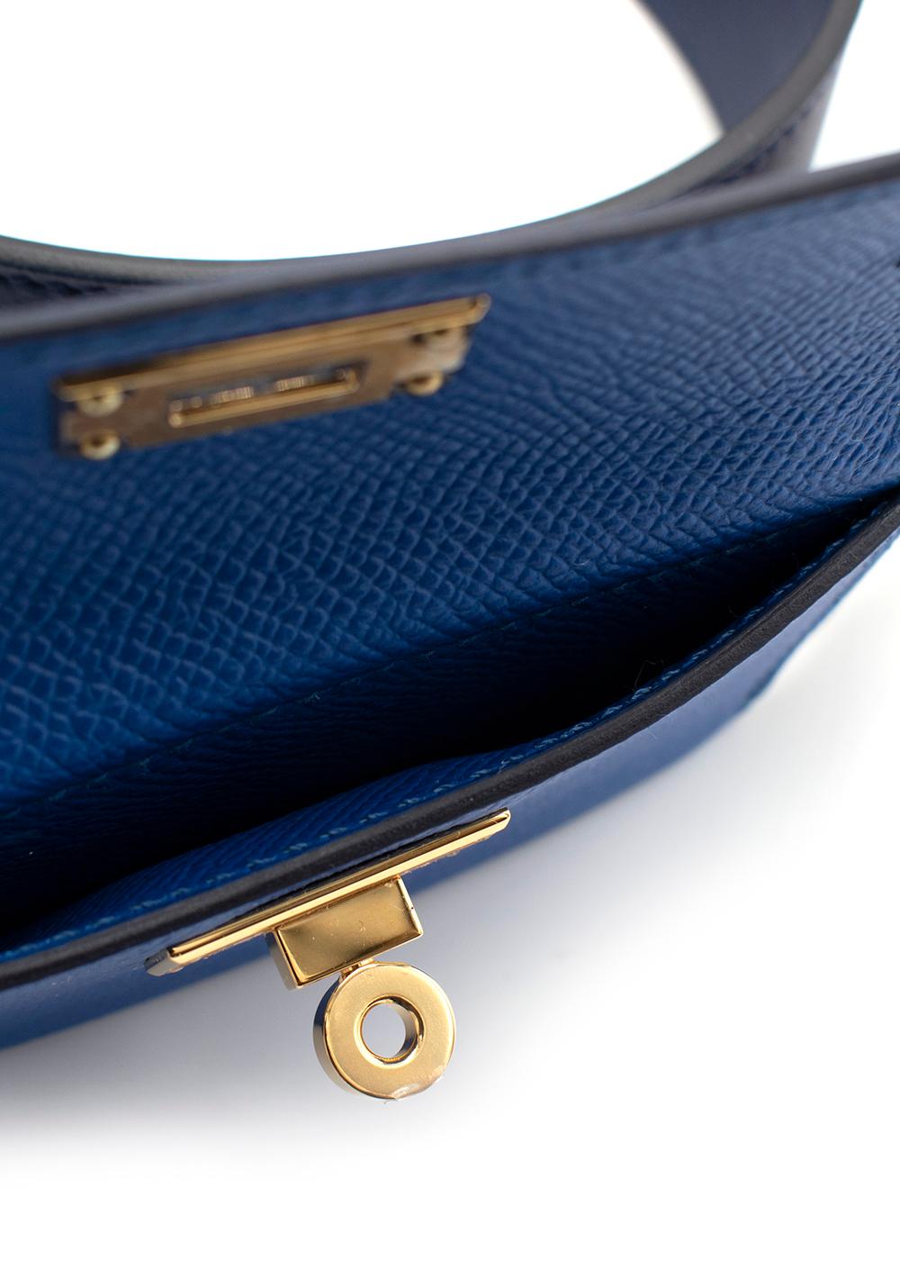 Blue Sapphire & Zellige Swift/Epsom 75cm Kelly Pocket Strap GHW For Sale 3