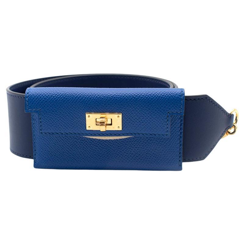 Blue Sapphire & Zellige Swift/Epsom 75cm Kelly Pocket Strap GHW For Sale