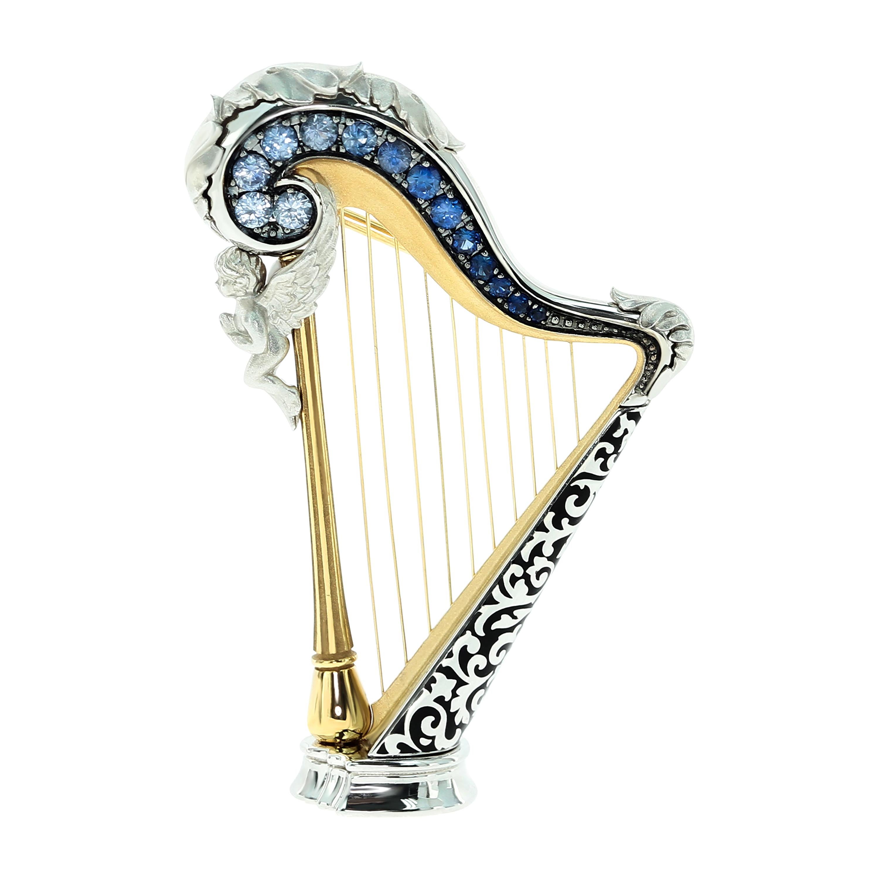 Vintage Tiny Gold harp Brooch Pin