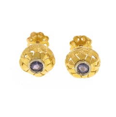 Blue Sapphires 18 Karat Yellow Gold Antique Bombé Stud Earrings