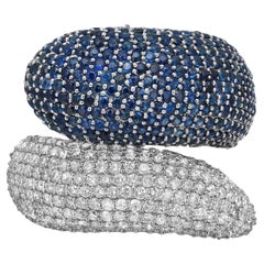 Zafiros Azules 2.22Ctw y Diamante 1.26Ctw Anillo Cóctel Bypass Oro Blanco 14K