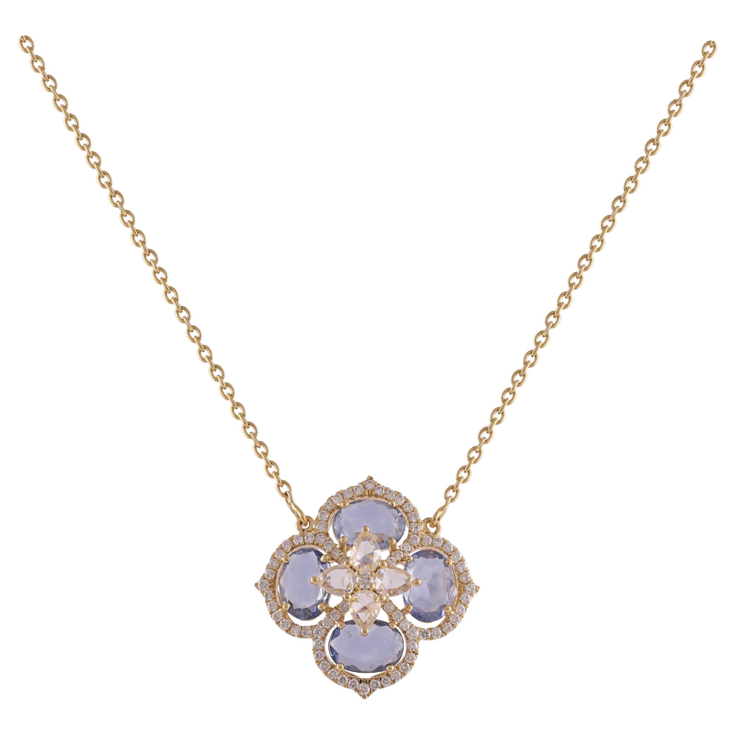 Blue Sapphires and Diamond Pendant and Chain in 18 Karat Yellow Gold For Sale