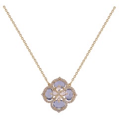 Blue Sapphires and Diamond Pendant and Chain in 18 Karat Yellow Gold