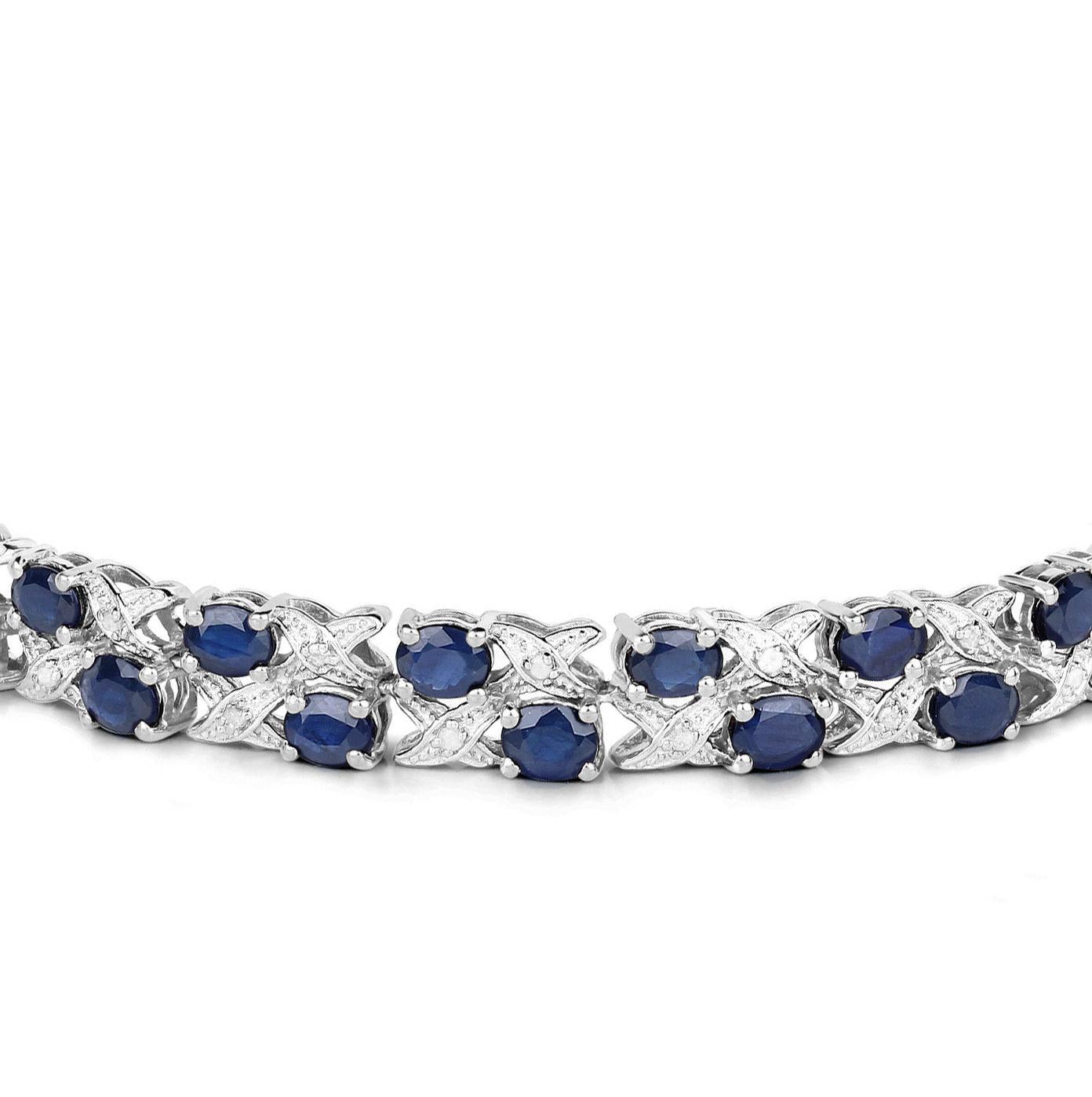 Oval Cut Blue Sapphires and Diamonds Bracelet 12.55 Carats For Sale