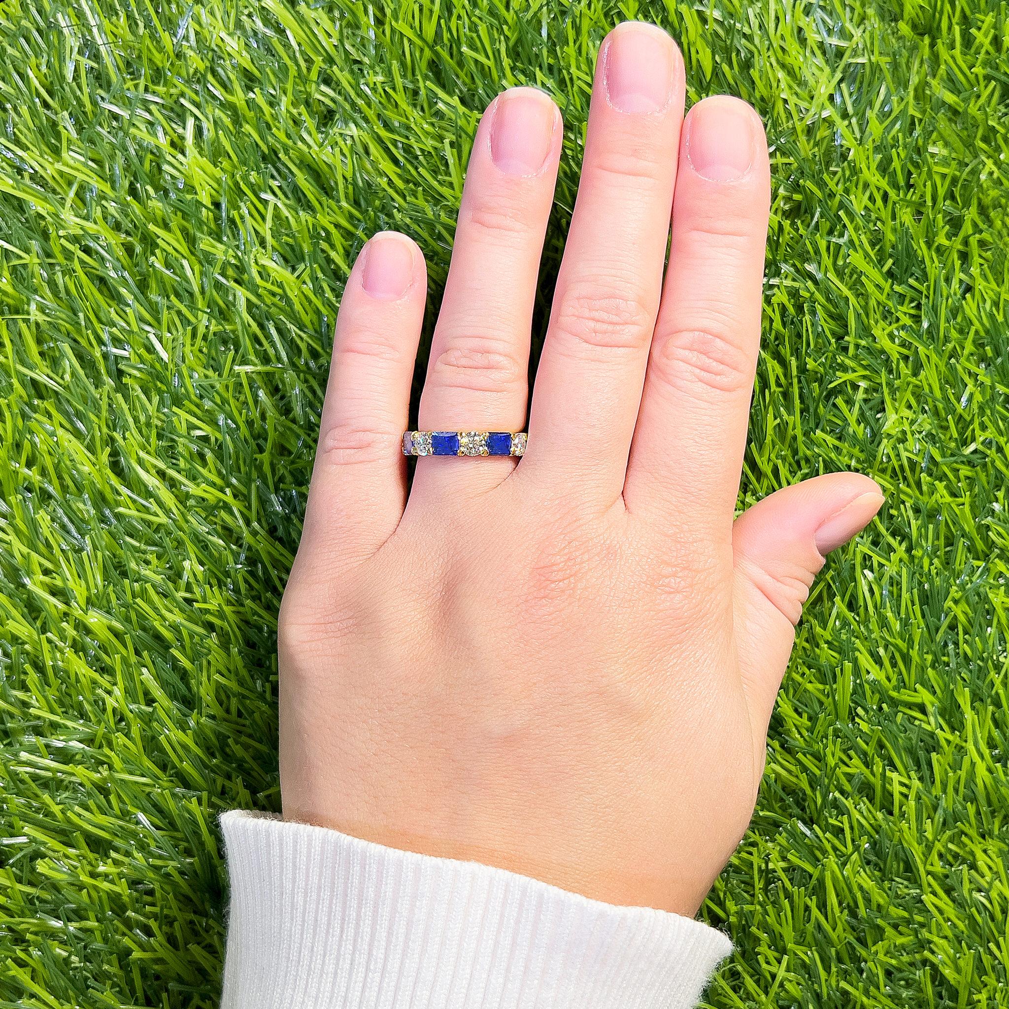 Blue Sapphires and Diamonds Half Eternity Band Ring 3.29 Carats 18K ...
