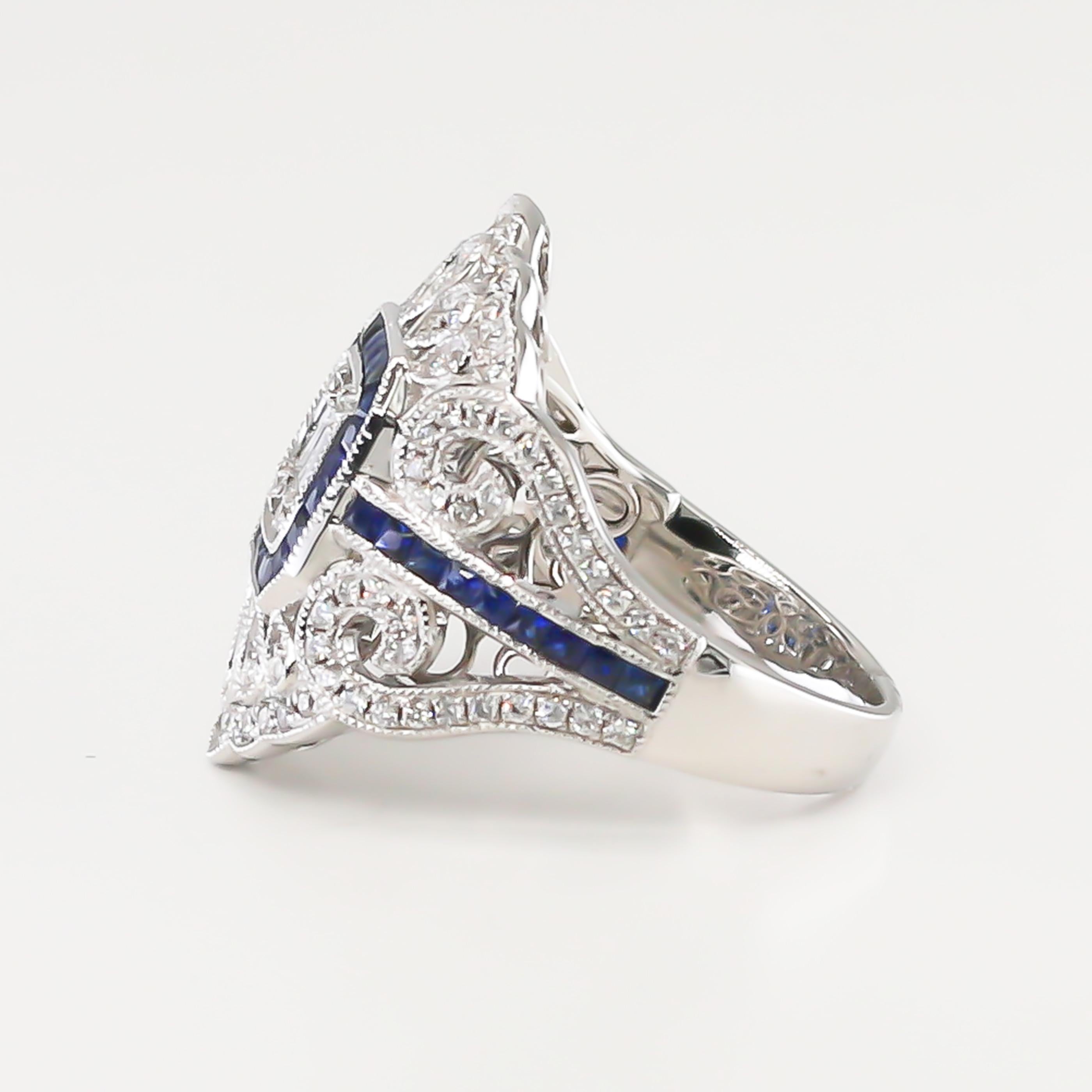 Women's or Men's Blue Sapphires and Diamonds Ring 18 Karat Gold